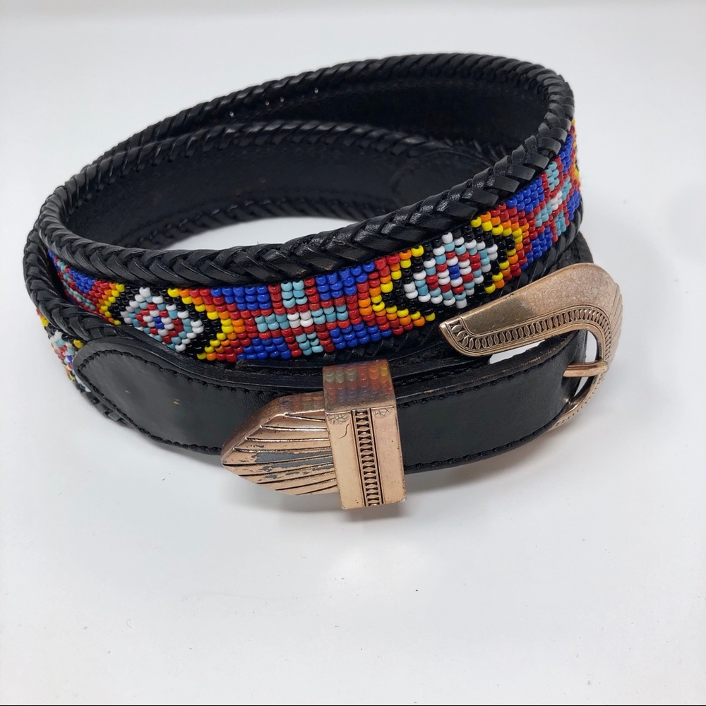 Vintage Leather Beaded Belt Braided Boho Festival